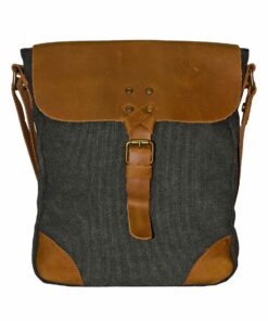 Fino SL-534 Casual Canvas Vintage Sling Bag with Genuine Leather Detail - Black