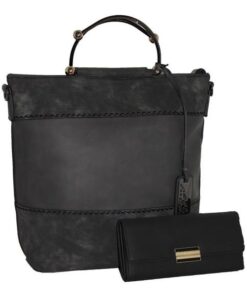 Fino Stylish Suede Faux Leather Fashion Bag with Purse - Black