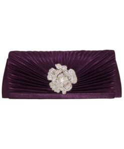 Fino T732 Satin Evening Flower Crossbody Clutch Bag with Chain - Purple