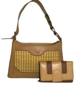 Fino Uniquely Designed Bamboo Woven Handbag with Purse - Brown