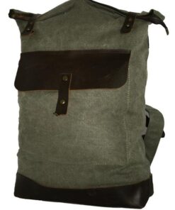 Fino Vintage Canvas Genuine Leather Backpack with Antique Genuine Leather finish - Green