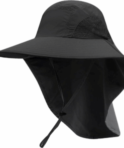 Fishing Hat Breathable Sun Protection Outdoor Hat with Neck Flap - Black