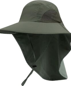 Fishing Hat Breathable Sun Protection Outdoor Hat with Neck Flap - Green
