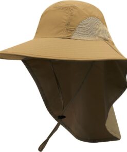 Fishing Hat Breathable Sun Protection Outdoor Hat with Neck Flap - Khaki