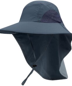 Fishing Hat Breathable Sun Protection Outdoor Hat with Neck Flap - Navy Blue
