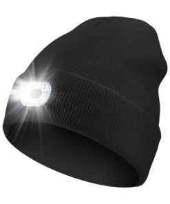 Fishing & Hunting Beanie Hat & Built-In Rechargeable LED Head Lights - Black