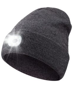Fishing & Hunting Beanie Hat & Built-In Rechargeable LED Head Lights - Grey