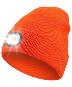 Fishing & Hunting Beanie Hat & Built-In Rechargeable LED Head Lights - Orange