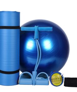 Fitness Equipment Yoga Mat Pilates Ball Ankle Puller Set - Blue - 5-in-1