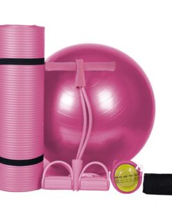 Fitness Equipment Yoga Mat Pilates Ball Ankle Puller Set - Pink - 5-in-1