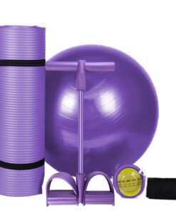 Fitness Equipment Yoga Mat Pilates Ball Ankle Puller Set - Purple - 5-in-1