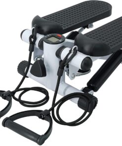 Fitness Exercise Stepper Bike with Resistance Bands-White & Black