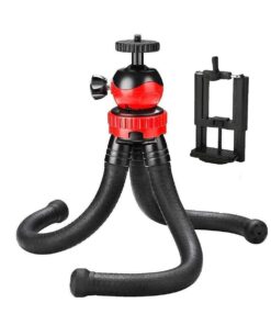 Flexible Octopus Tripod Stand with Cell Phone Holder Bend, Twist, Capture - Black, Red