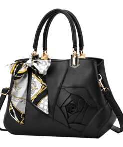 Flower Design Luxury Women Handbag PU Fashion Shoulder Bag-Black
