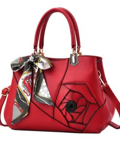 Flower Design Luxury Women Handbag PU Fashion Shoulder Bag-Red