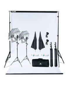 Floxi 300W Black 1.37m PVC Backdrop and Umbrella Light Kit Bundle