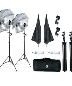Floxi 300W Fluorescent Studio Light Umbrella Kit Black