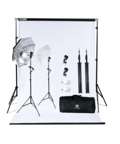 Floxi 400W Black & White 1.37m PVC Backdrop and Umbrella Light Kit Bundle
