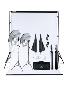 Floxi 400W LED Black 1.37m PVC Backdrop and Umbrella Light Kit Bundle