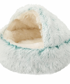 Fluffy Plush Cat Cave Round Hooded Donut Pet Bed Warm Indoor In Green Small