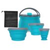 FocusOutdoor BPA Free 4 Set Foldable Collapsible Silicone Camping Cookware - Blue