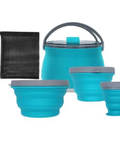 FocusOutdoor BPA Free 4 Set Foldable Collapsible Silicone Camping Cookware - Blue
