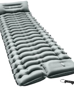 FocusOutdoor Ultralight Camping Mattress with Built-in Foot Pump & Pillow - Grey