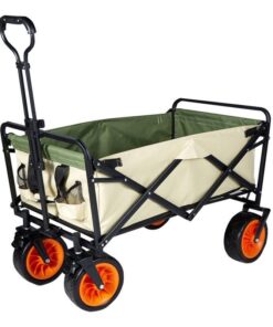 Foldable Beach Storage Trolley - Beige/Green