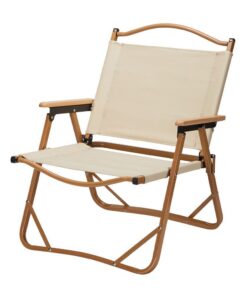 Foldable Camping/Picnic Chair -Metal Frame & Wooden Armrest - Beige /Brown