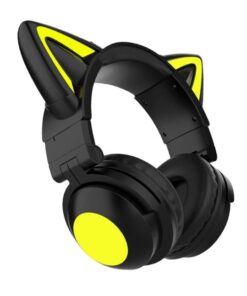 Foldable Cat Ear Headphones With Colourful LED Lights - Black/Yellow