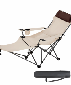 Foldable Chair Outdoor Portable Adjustable Recliner Outdoor Folding Chair - Beige