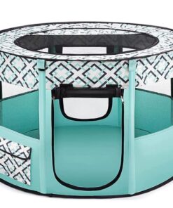 Foldable Pet Playpen-110x55CM - Plaid green