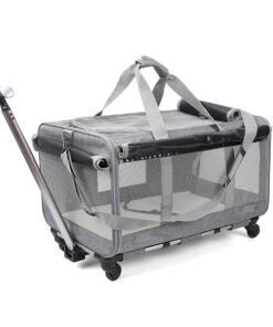 Foldable Portable Pet Dog Cat Trolley Travel Carry Bag with Wheels - Grey