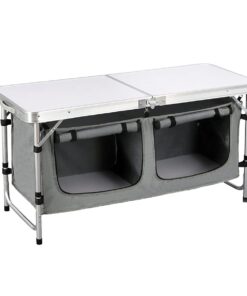 Folding Aluminium Height Adjustable Camping Table with Cupboard