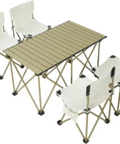 Folding Camping Table with 4 Chairs,Outdoor Portable Beach Table
