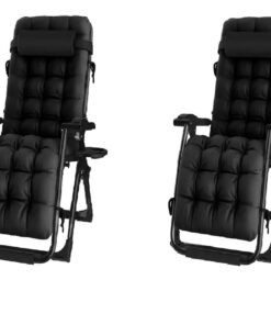 Folding Deck Chair with Cushion x2 (FC-001-BK-BK-BKx2)