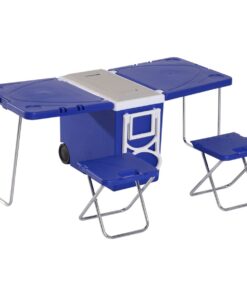 Folding Picnic Table Set Outdoor Freezer and Foldable Table and 2 Chairs-SD