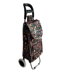 Folding Rolling Shopping Trolley with Coffee Themed Insulated Bag