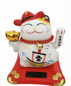 Fortune Lucky Wealth Ceramic Cat Solar Powered with Waving Arm