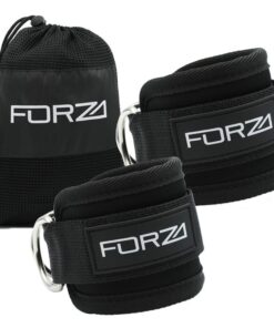 FORZA Premium Adjustable Ankle Straps (Pair) for Gym Cable Machine & Pulley - Black