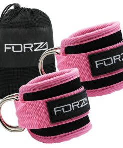 FORZA Premium Adjustable Ankle Straps (Pair) for Gym Cable Machine & Pulley - Pink