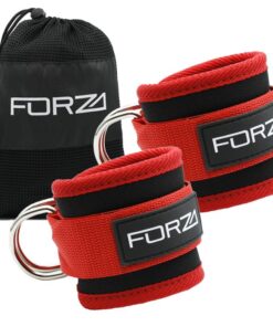 FORZA Premium Adjustable Ankle Straps (Pair) for Gym Cable Machine & Pulley - Red