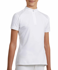 Fouganza Girls' Short-Sleeved Horse Riding Show Polo Shirt 500 - White - 10-11 years