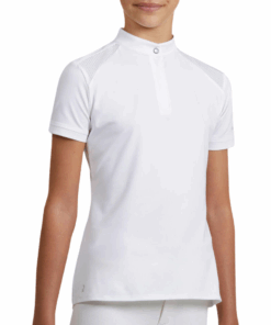 Fouganza Girls' Short-Sleeved Horse Riding Show Polo Shirt 500 - White - 5-6 years