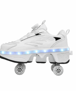Four Wheel Roller Skates -Classic High-top - Adjustable Inline - 236 - White - UK 4