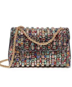 Full Rhinestone Women's Chain Casual Cross body Party Clutch Bag - Multi
