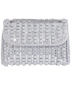 Full Rhinestone Women's Chain Casual Cross body Party Clutch Bag - Silver