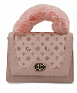 Fur Handle Handbag With Geo Print - Pink