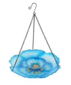 Garden Bird Sunflower Feeder Outdoor Glass Hangings Bird Bath - Blue