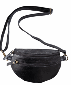 Genuine Bovine Leather Hand Made Waist Bum Bag - Black
